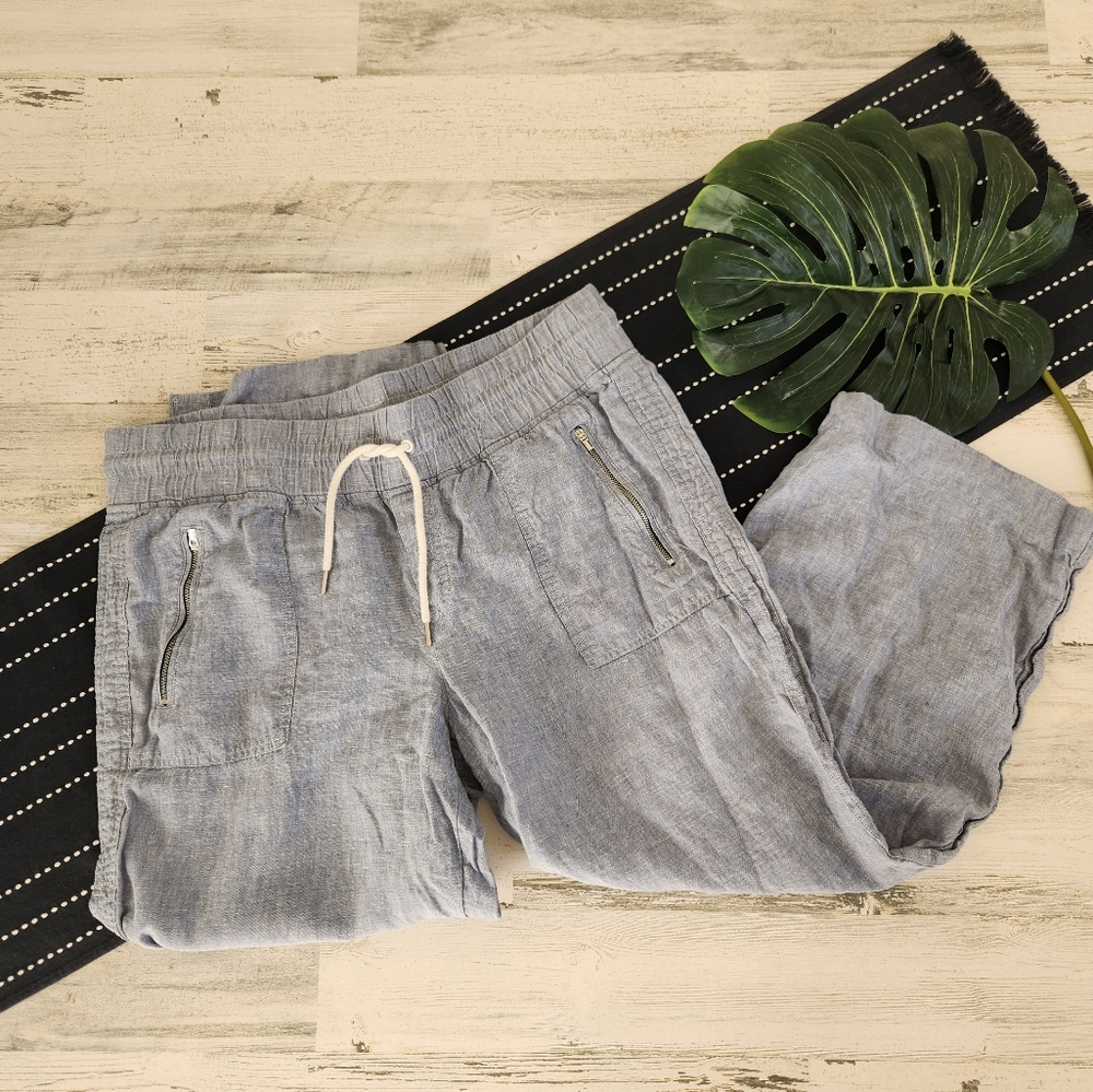 Athleta Cabo Wide Leg Linen Pants Blue Size 16